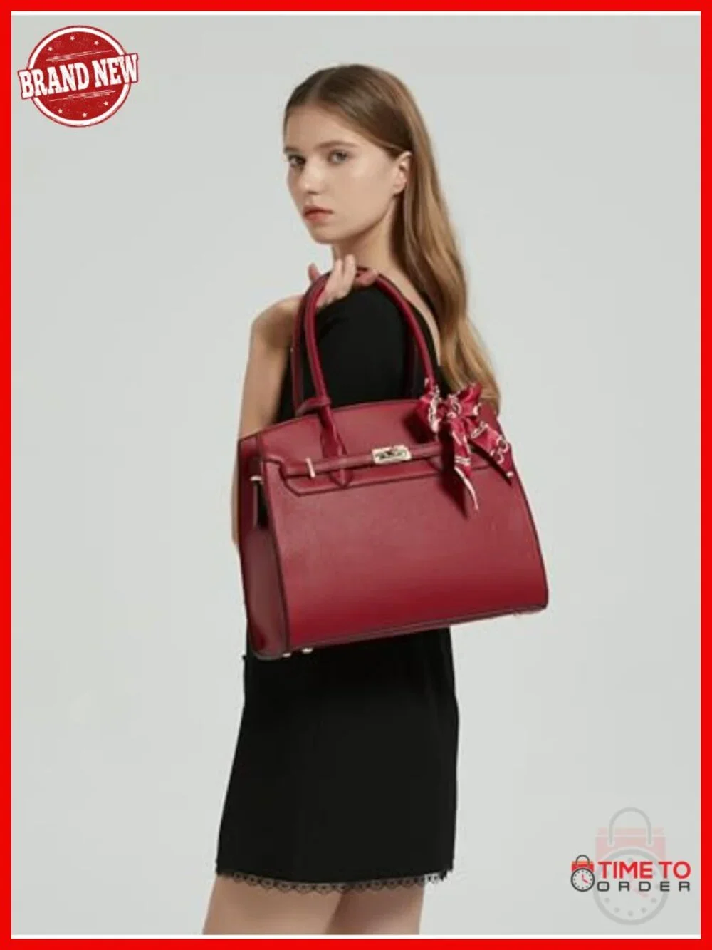 Vegan Leather Top Handle Satchel with Wallet, Adjustable Strap Shoulder Bag